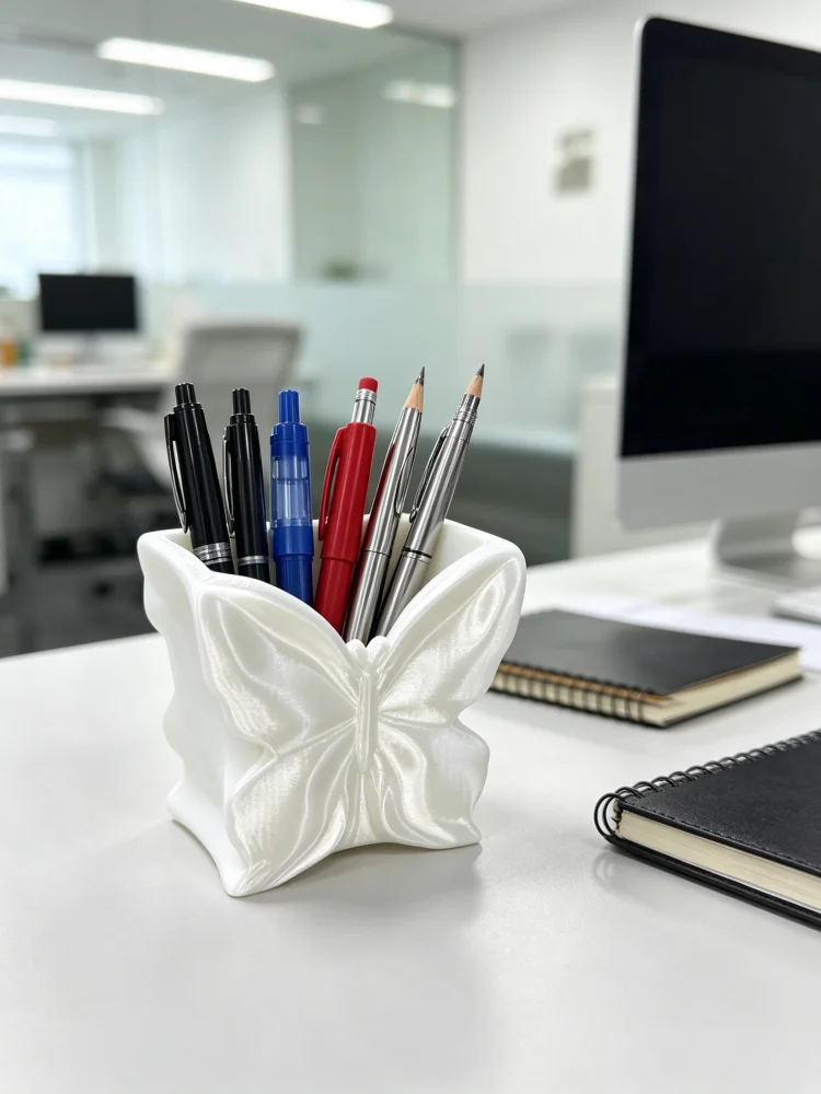 Multi-Purpose Butterfly Pen Holder Storage Box 3D Printed Pla Silk White Pen Cup Desktop Stationery Organizer and Makeup Table Pen Holder Dual-Use Versatile Pencil Holder for Home, Study, Office, School, Meeting Room Decorative Desktop Organizer Atmosphere-Enhancing Desktop Decoration Lightweight Large-Capacity Pen Storage Desk Accessories Teacher's Desk Decoration Creative Shaped Storage Box Sweet Style Desktop Accessories Desktop Organizer for Neatness