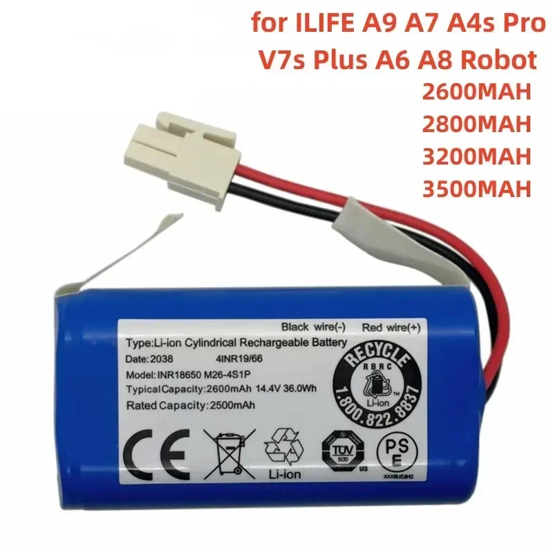 

Original 14.8V 2600mah Lithium Battery for ILIFE A4 A4s V7 A6 V7s Plus Robot Vacuum Cleaner INR18650 M26-4S1P Battery