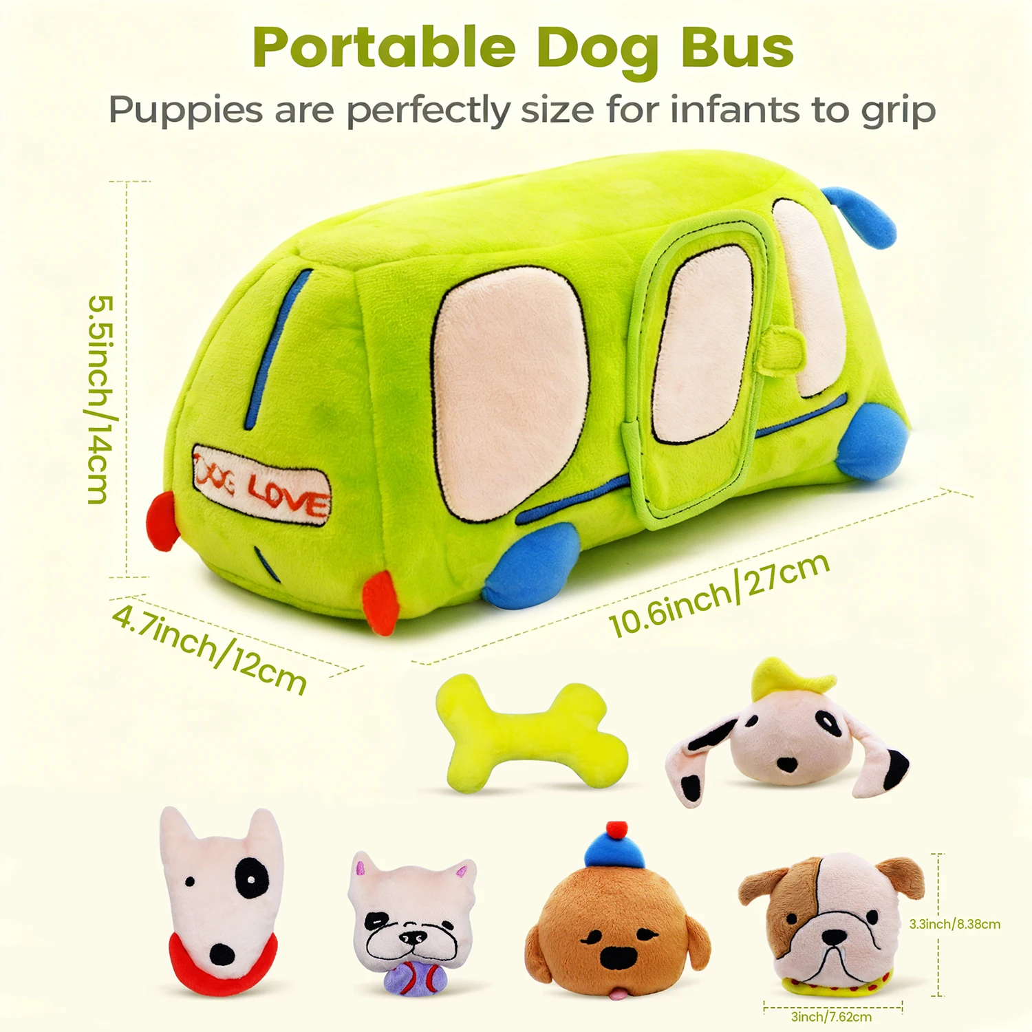 ألعاب مونتيسوري للأطفال بعمر 6 أشهر، حافلة ألعاب حسية مع جراء محشوة، خشخيشة، ورق مجعد، مرآة وصدر صوت #6