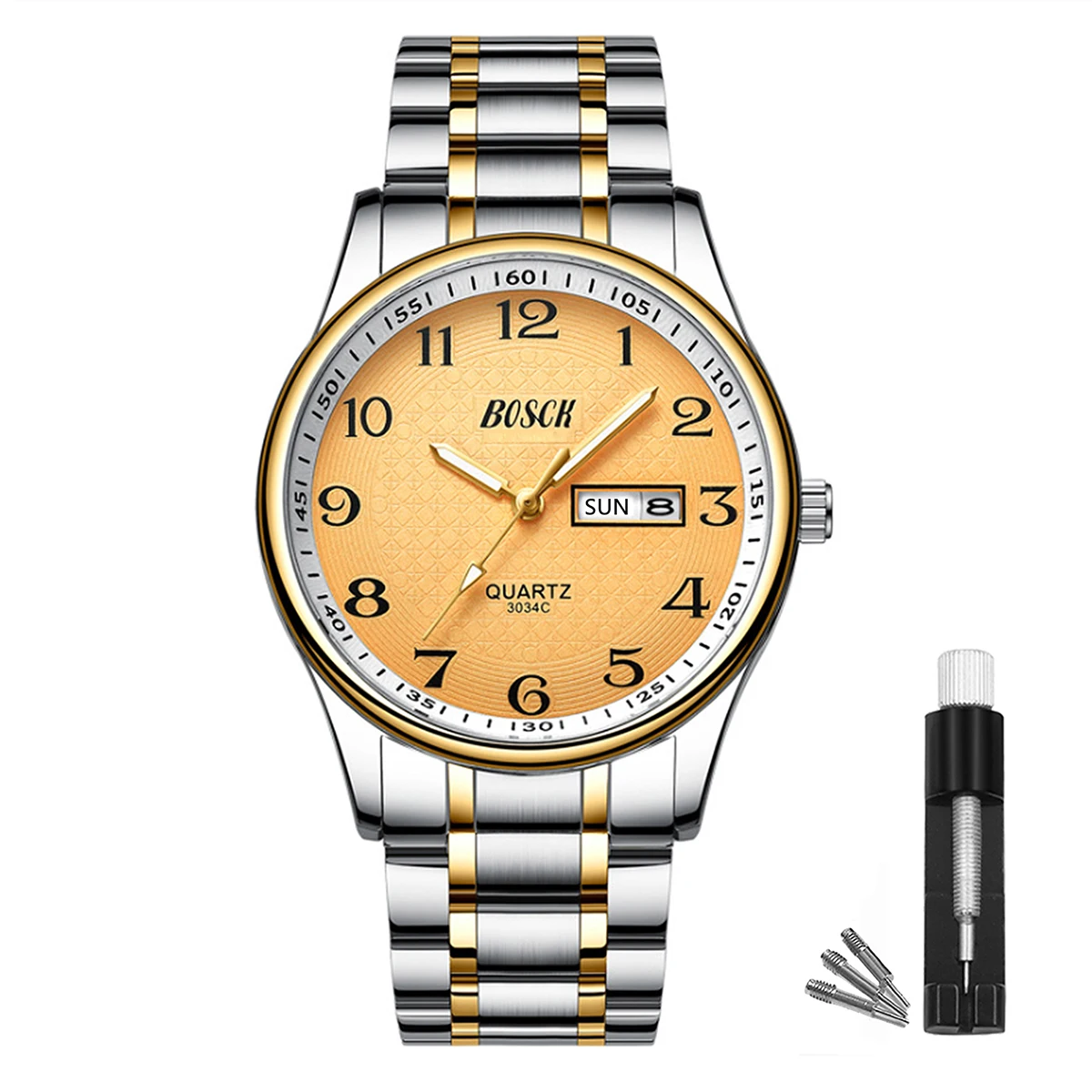 BOSCK Analog Mens Watch,40mm Easy Read Auto Date and Day Stainless Steel Business Watch for Men,30M Waterproof Mens Wrist Watch