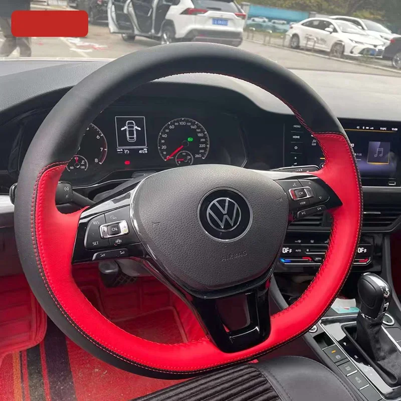 Genuine Leather for Volkswagen VW Golf 8 Tiguan Magotan Passat Diy Hand Sewing Car Steering Wheel Cover Car Accessories Interior