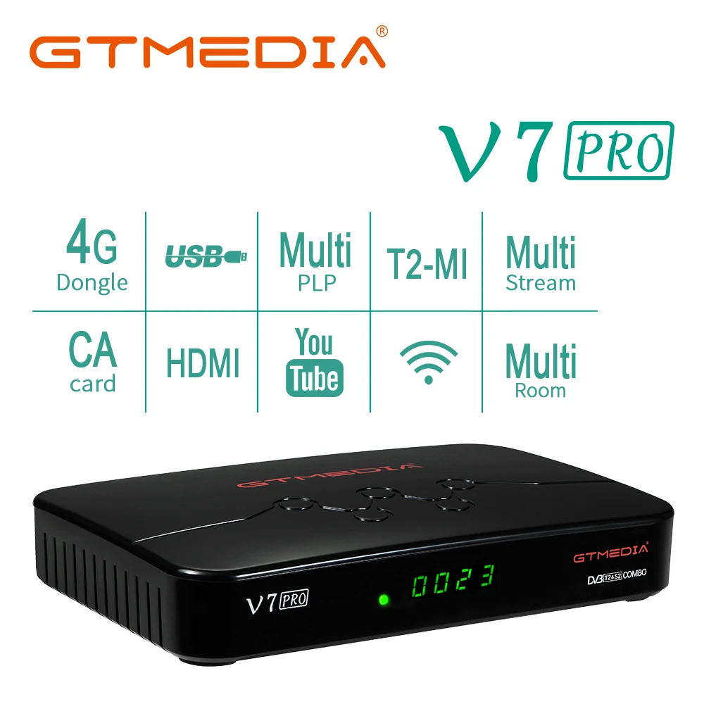 Лидер продаж 2024, декодер GTMEDIA V7 pro DVB-S/S2/S2X + T/T2, спутниковый ТВ-приемник, Разъем для карты CA, USB, Wi-Fi, поддержка сети ТВ-приставки gtmedia