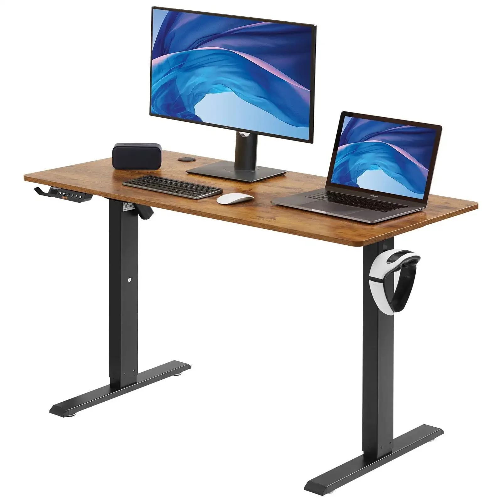 

Height Adjustable Desk, 47.2 x 23.6 in, 3-Key Modes Electric Standing Desk, Whole Piece Desk Board, Sturdy Dual Metal Frame