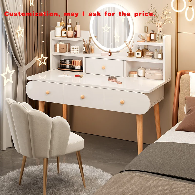 custom.2026 New Hot-Selling Simple Modern Bedroom Dressing Table Cabinet Light Luxury Bedside Makeup Vanity Bedroom