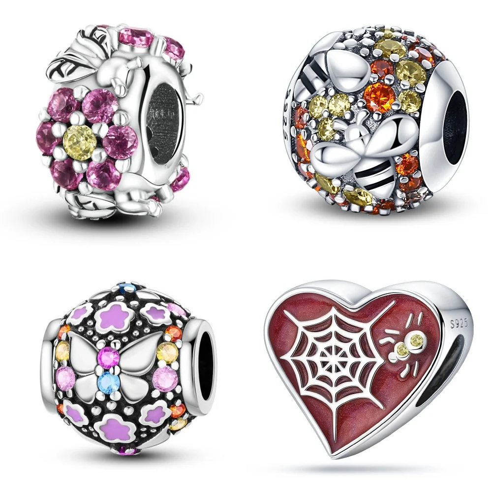 

925 Sterling Silver Spiders Bees Insects Series Charms Beads Fit Original Pandora Bracelets S925 DIY Jewelry Gifts Accessories