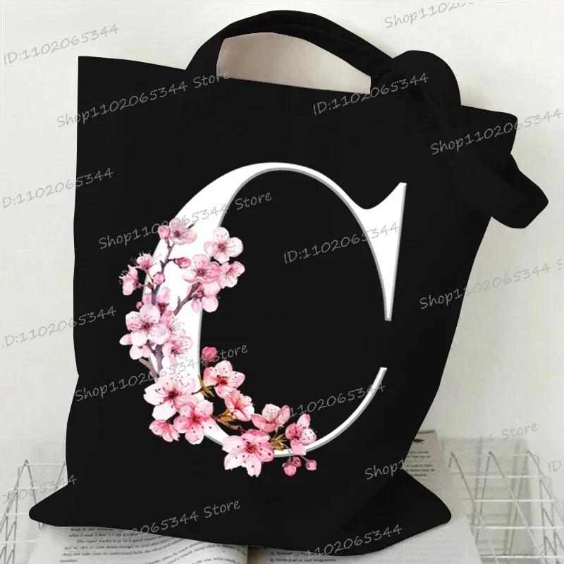 Large Capacity Canvas Floral Alphabet Tote Bag Versatile Handbag for Commuter Work Student Class Underarm Women\'s Shoulder Bag