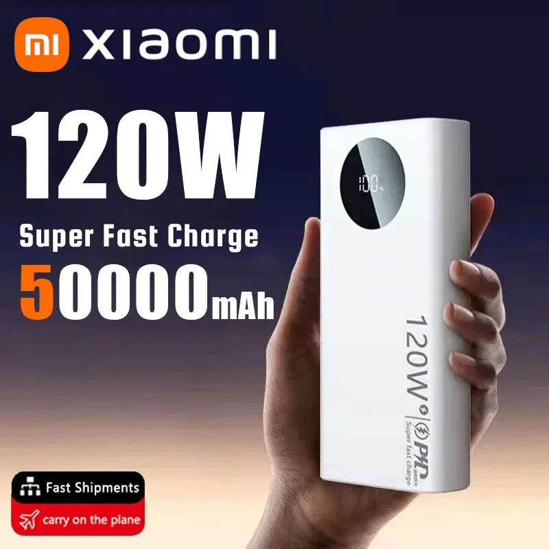 Xiaomi 120W Power Bank Super Fast Charging 50000mAh Ultralarge Capacity Mobile Power External Battery For Iphone Samsung Huawei