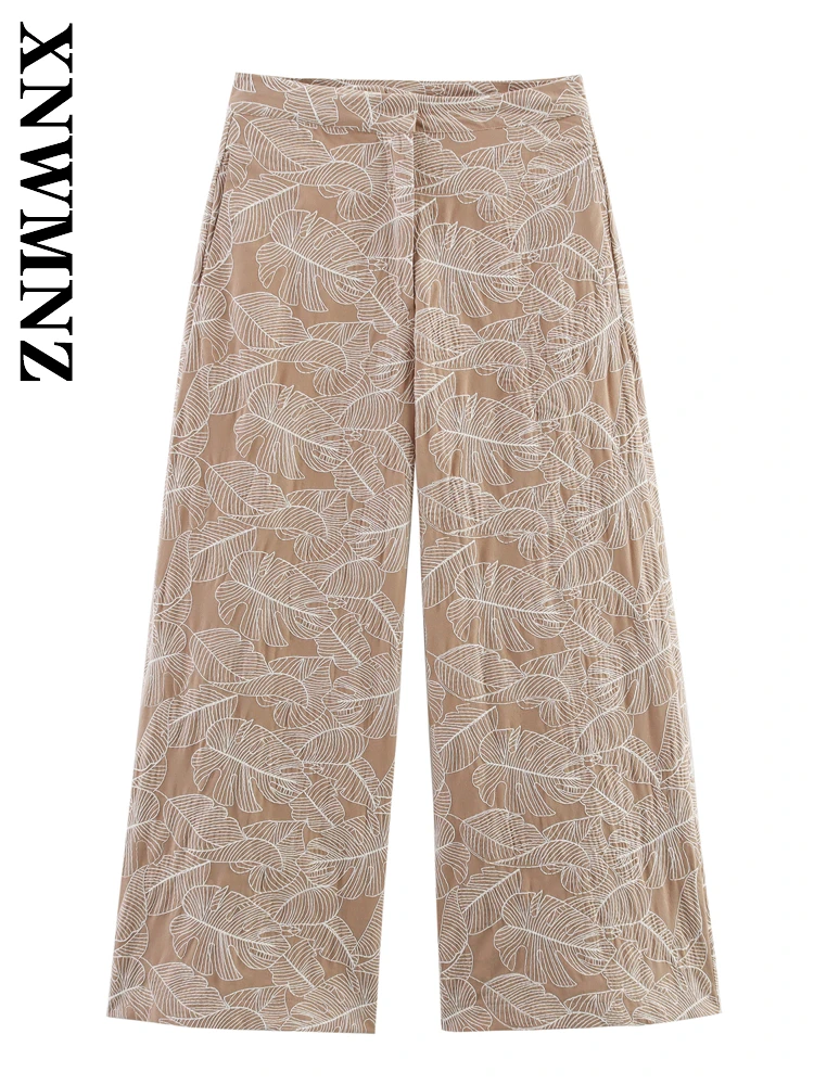 

XNWMNZ 2025 весенние новые женские модные длинные брюки с вышивкой на пуговицах, простые женские брюки, повседневные брюки с высокой талией