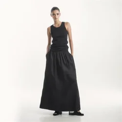 Cos Lris 2024 Summer New Product Women's Versatile Casual Elastic Waist Black A-line Skirt Half skirt