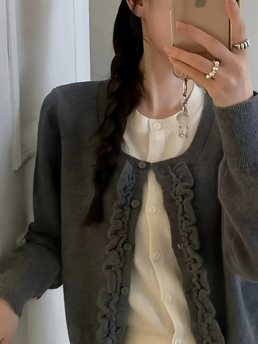 Spring Autumn 2026 New Style Women's Knitted Long Sleeve Cardigan Padded Color Block Wood Grain  High Fashion Top