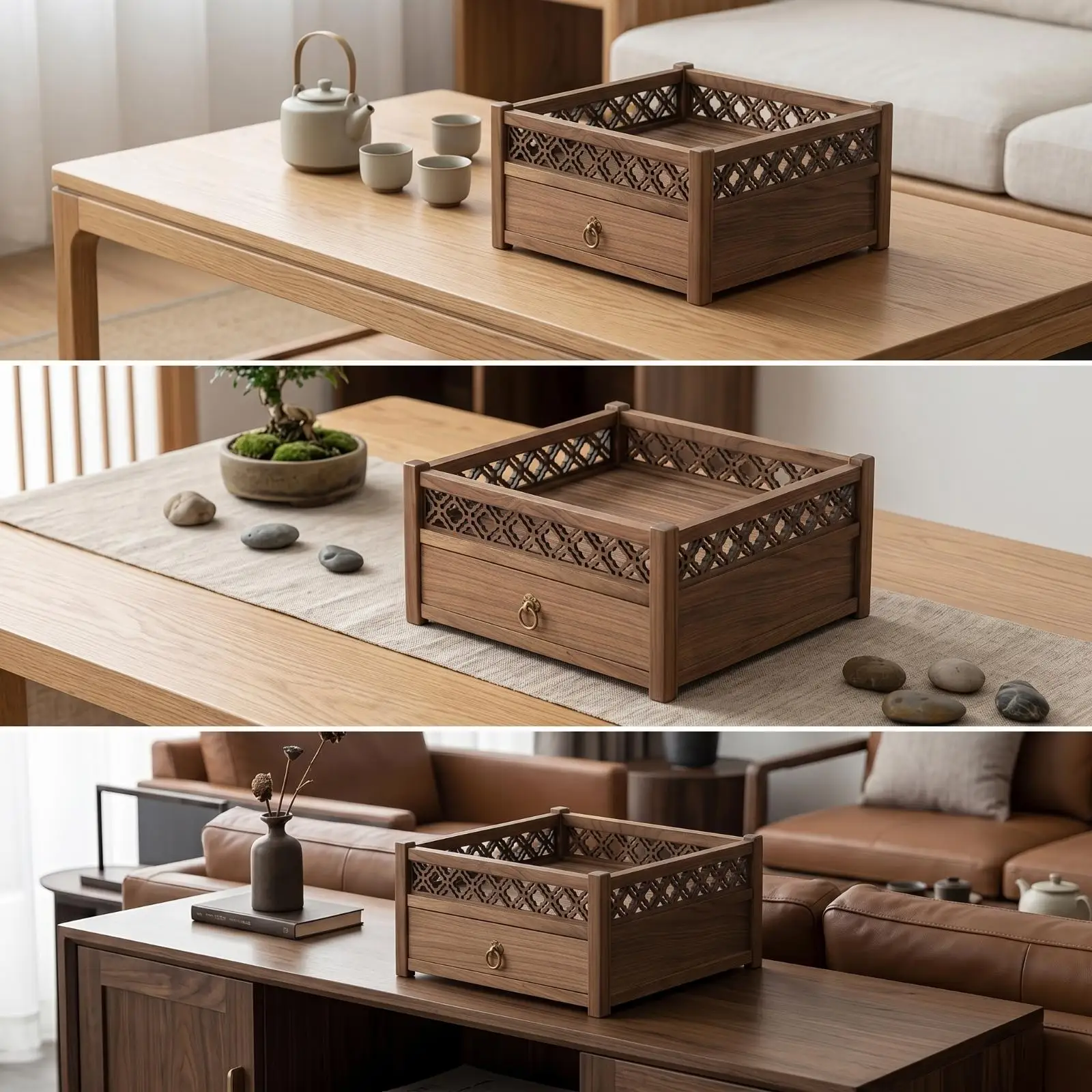 Wooden Desk Organizer Black Walnut Office Accessories Holder Rectangular Wooden Organizer for Desktop, Tea Table, Living Room