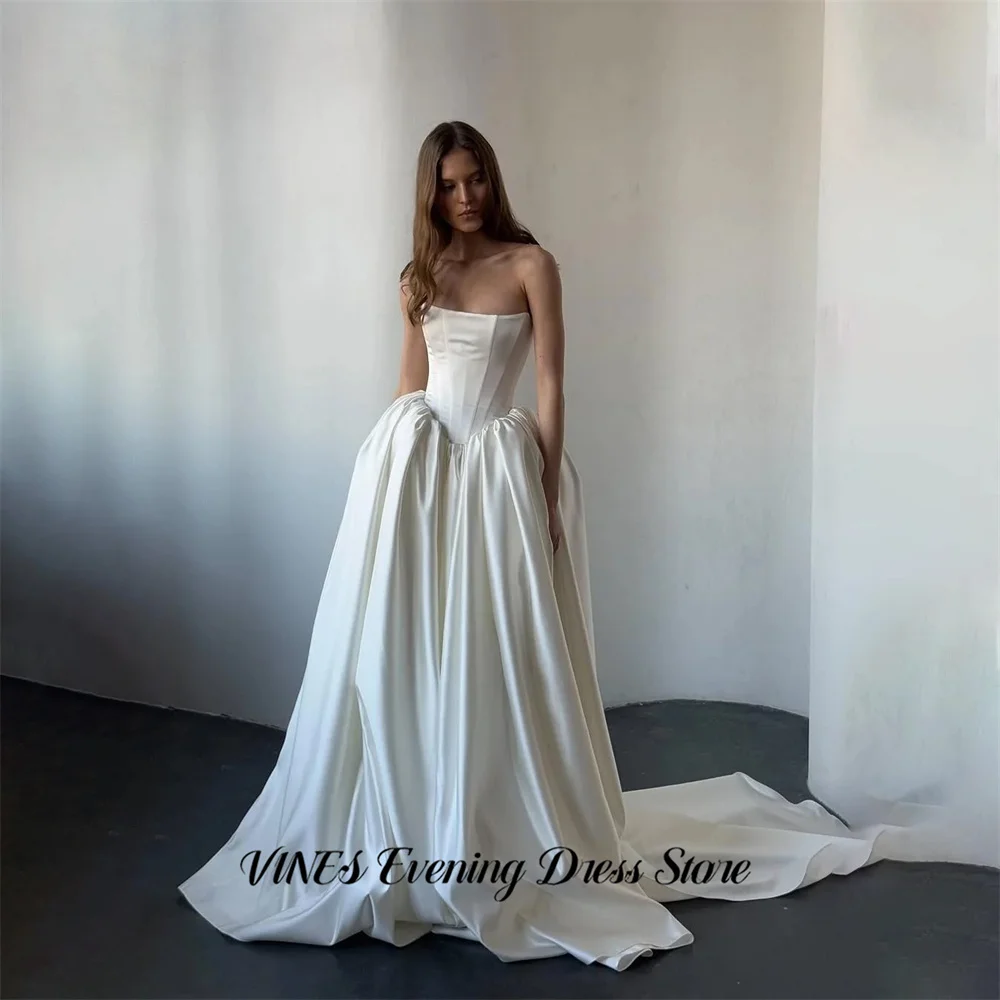 

Вечернее платье VINES цвета слоновой кости, бальное платье без бретелек с плиссированным атласом, свадебное вечернее платье с кружевной шнуровкой на спине, вечерние платья на заказ