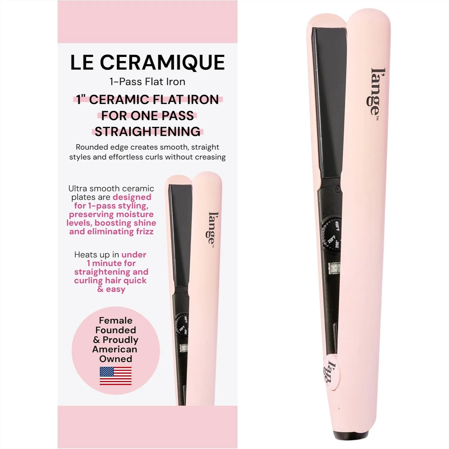 Ceramic Flat Iron Hair Straightener, Fast Heating 1-Pass Styler for Shiny Frizz-Free Results, Rounded Edges for Sleek or Curled