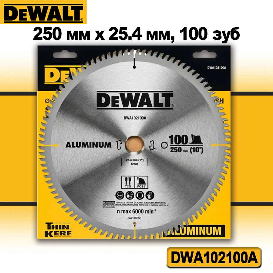 

DEWALT Circular Saw Blade 250x25.4mm x 100T Carbide Tipped Saw Blade For Aluminium Tool Accessories DWA102100A
