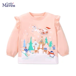 Little maven Clothes for Girls Fashion Tops  Cartoon Christmas Santa Claus Snow Man T-shirt Cotton  for Kids Girls 2-7 year