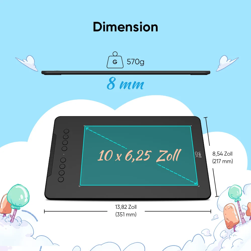 XPPen Deco01V3 Grafiktablett, 10 Zoll, digitales Zeichentablett, 3 Farben, 16384 Stufen, 60 Neigungsstufen, Kunstanimation für Android, Windows, Mac – Detail 3