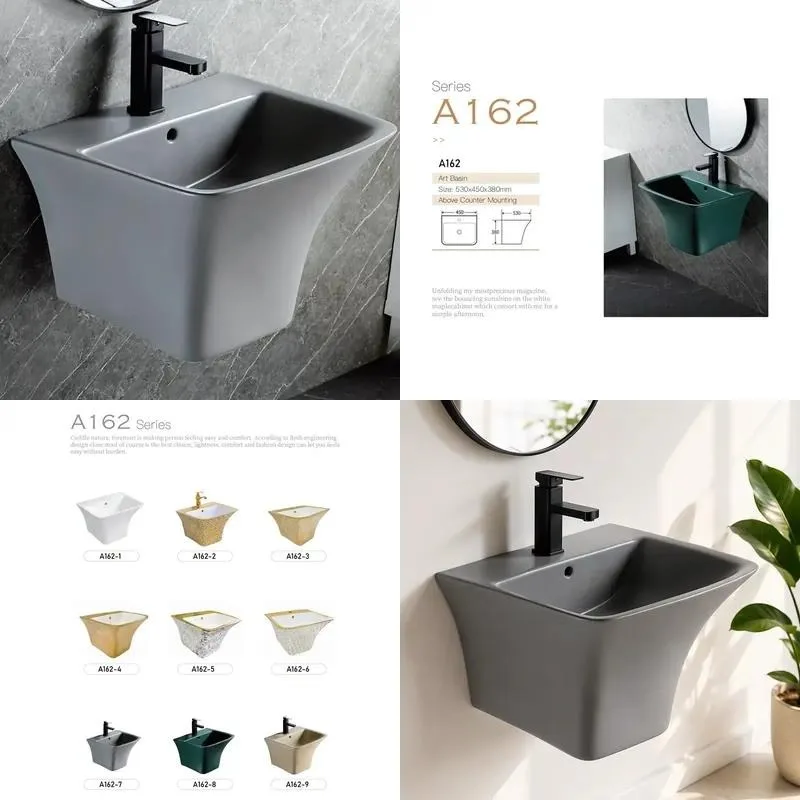 Wall Mounted Matte Gray Ceramic Bathroom Sink Space Saving Hanging Washbasin High Density Suitable For Contractors Bulk Order