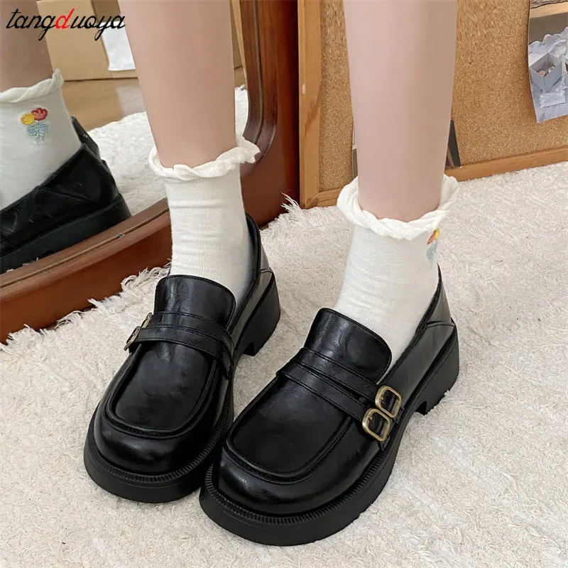 Nieuwe Japanse Stijl Lolita Schoenen Vrouwen Klassieke dubbele gesp Mary Jane schoenen Student Cosplay JK Uniform Loafers Flats