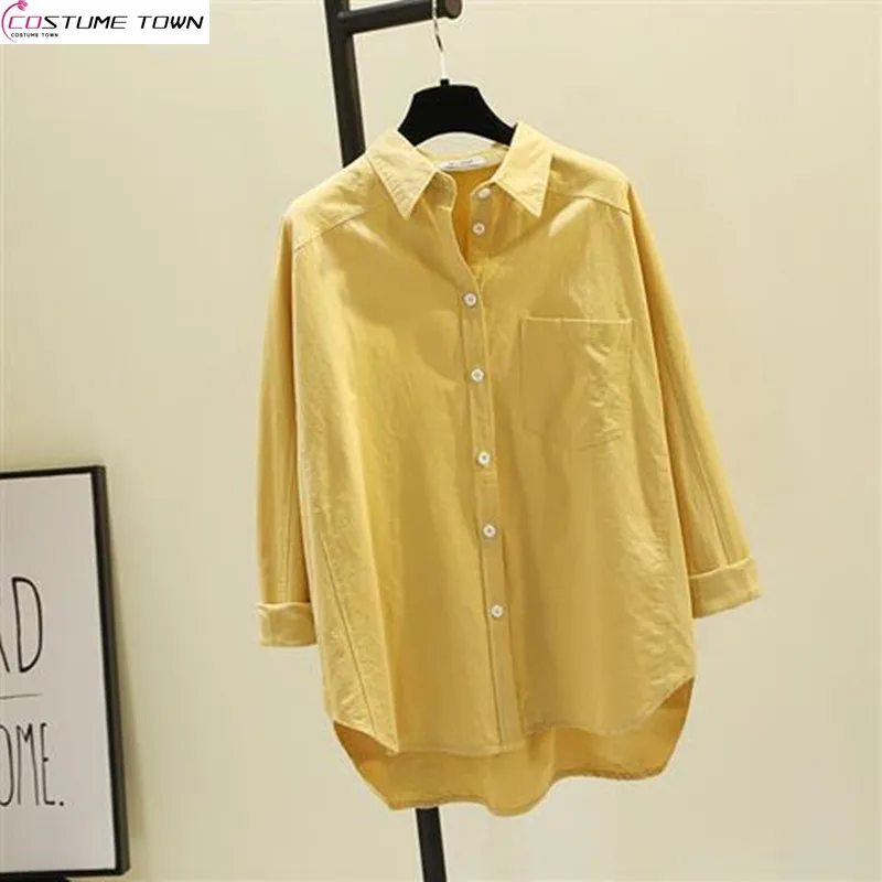 

Pure Cotton Single Pocket Solid Color Long Sleeved Shirt 2024 Spring/summer New Korean Version Artistic Shirt Versatile Top