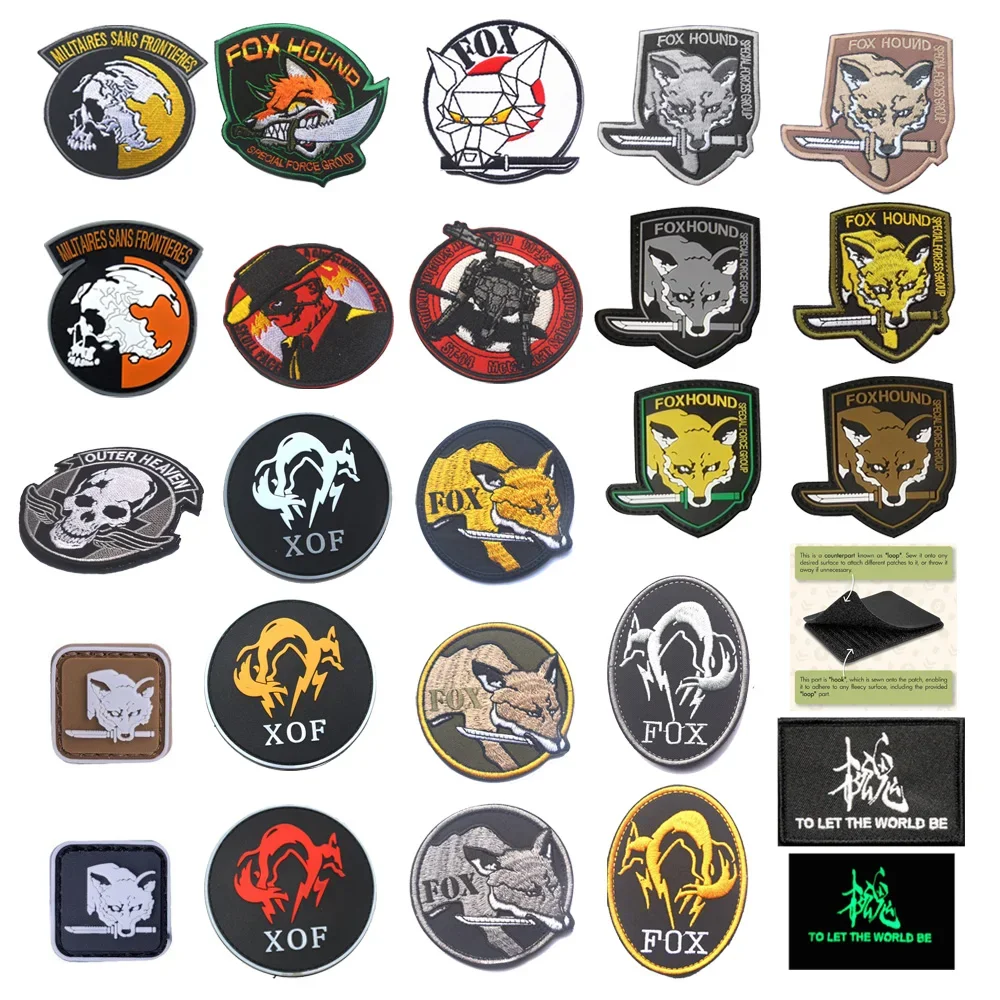 Metal Gear Morale Armband FOX Dragon Embroidery MILITAIRES Badge Borderless Army with Backpack Hook&Loop Patches for Clothing