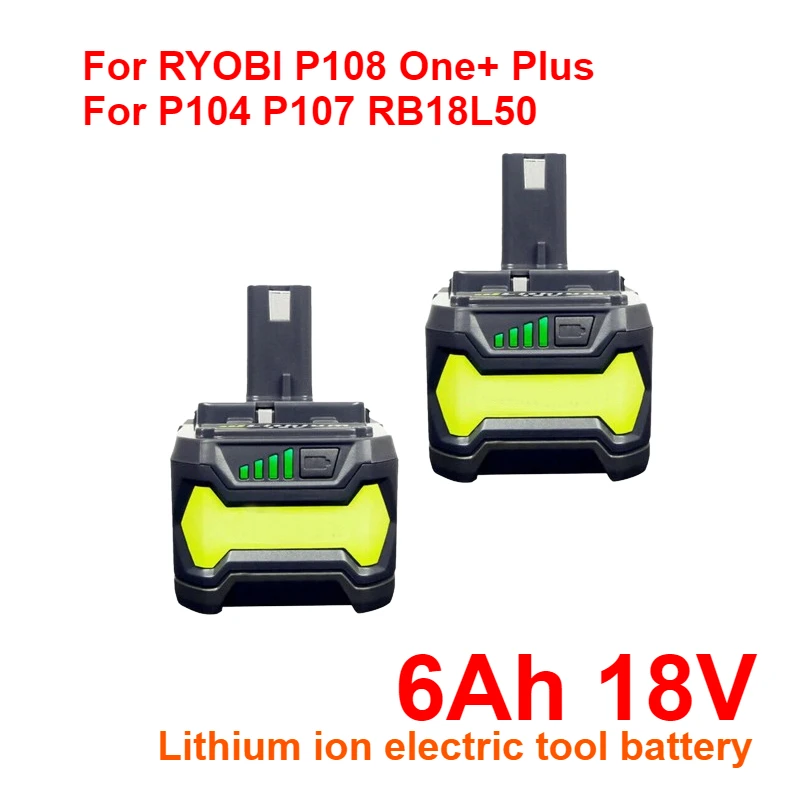 

For RYOBI P108 One+ Plus Battery 18 Volt Lithium-Ion Power Tools P104 P107 RB18L50 6Ah 18V