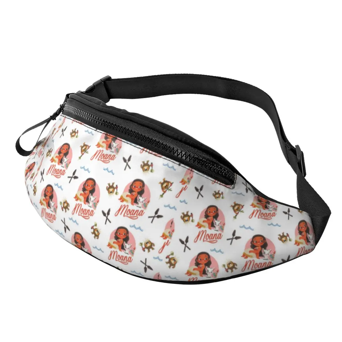 Custom Moana Cartoon Fanny Pack Women Men Crossbody Waist Bag for Cycling Camping Phone Money Pouch