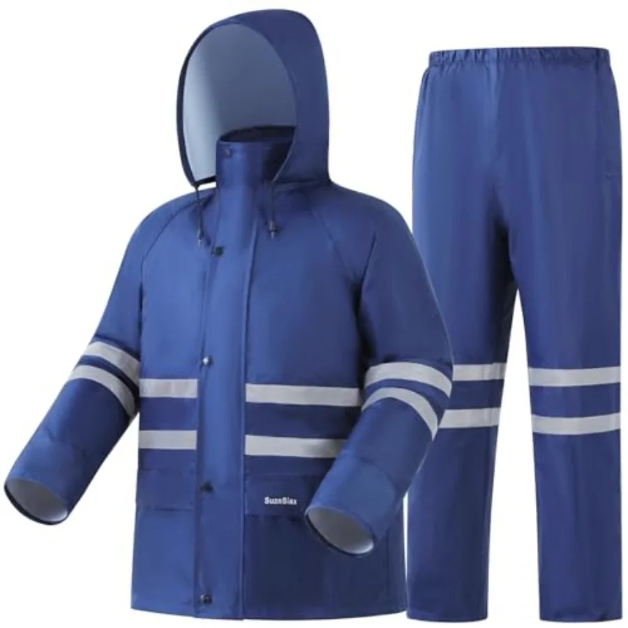 Rain Suit High Visibility Reflective Safety Jacket Lightweight Rain Gear Waterproof Rain Jacket with Pants