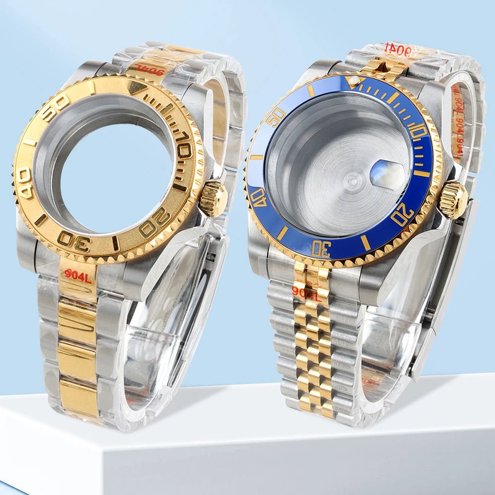 40mm Gold Silver Watch Case NH35 for SUB NH34 NH35 NH36 NH38 Movement 28.5mm Dial Oyster/Jubilee Strap Stainless steel Sapphire