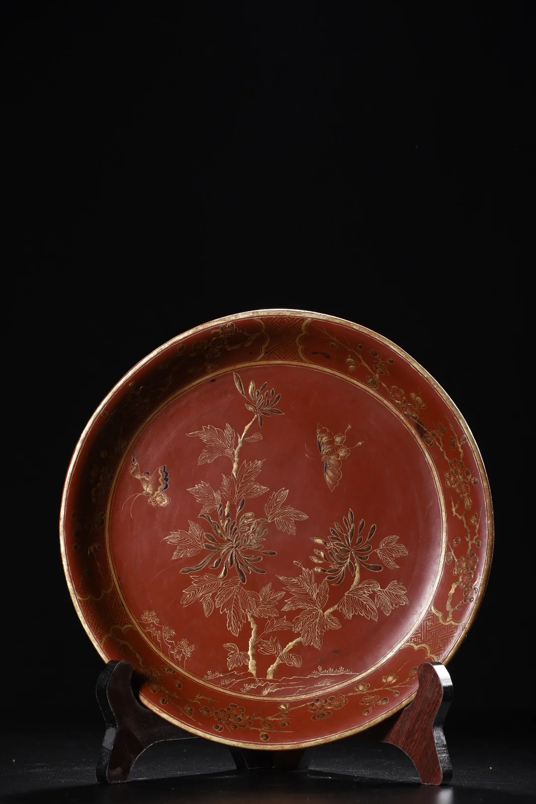 Wood Lacquerware Outline in gold Painted floral pattern Reward Plate Plate screen Wenfang Plate Amass wealth Ornaments