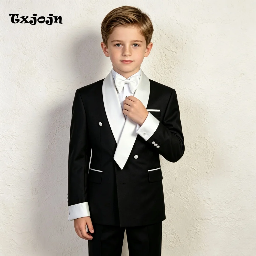 Formal Boys Suit Fashion Color Block Wedding Tuxedos 2-piece Set Trend Shawl Lapel Jacket Double Breasted Blazer Pants for Party