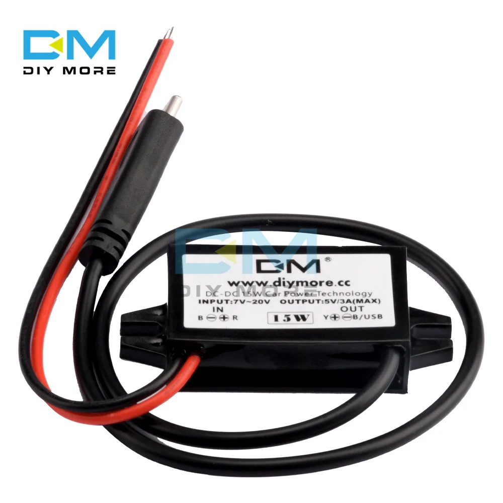 Módulo de fuente de alimentación para coche, convertidor reductor de voltaje de 12V a 5V, 3A, 15W, DC-DC