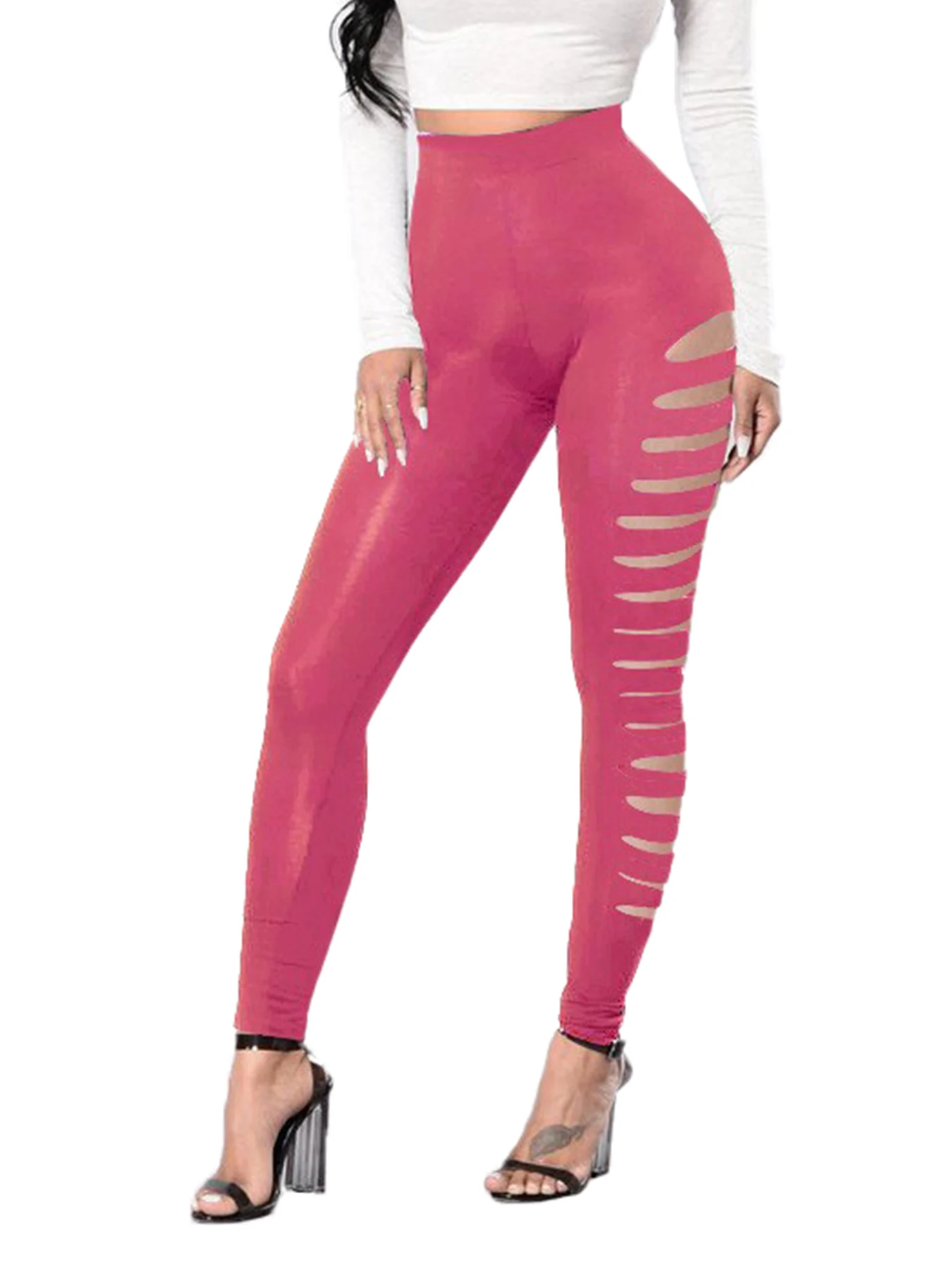 New Spring And Summer Women Fashion Rose Red Nine-point Pants Tight Leggings Women High Stretch Side Hole Leggings Women