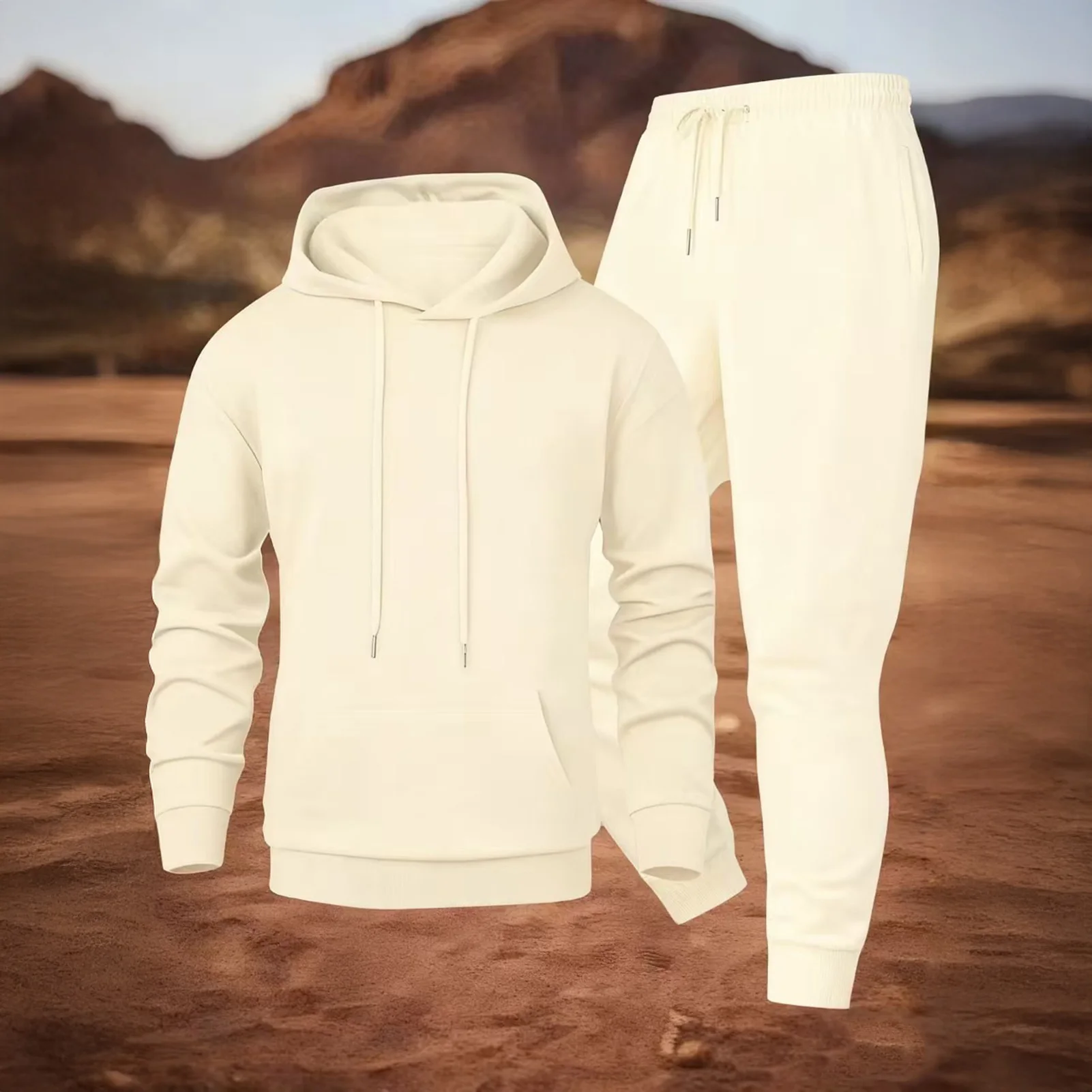 Pockets Jogging Suit Men\'s Mountain Print Casual Tracksuit Set with O-neck Sweatshirt Jogger Pants for Autumn Winter Men