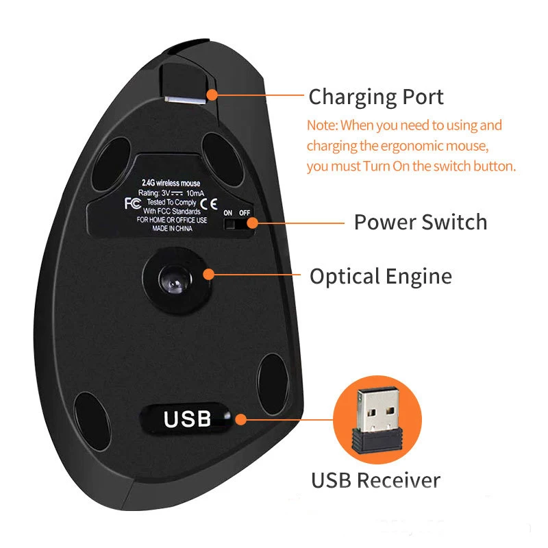 H1 قابلة للشحن قابل للتعديل DPI ماوس لاسلكي مريح عمودي 2.4GHz 2400 ديسيبل متوحد الخواص الفئران العمودية لأجهزة الكمبيوتر المحمول/ماك بوك/الكمبيوتر