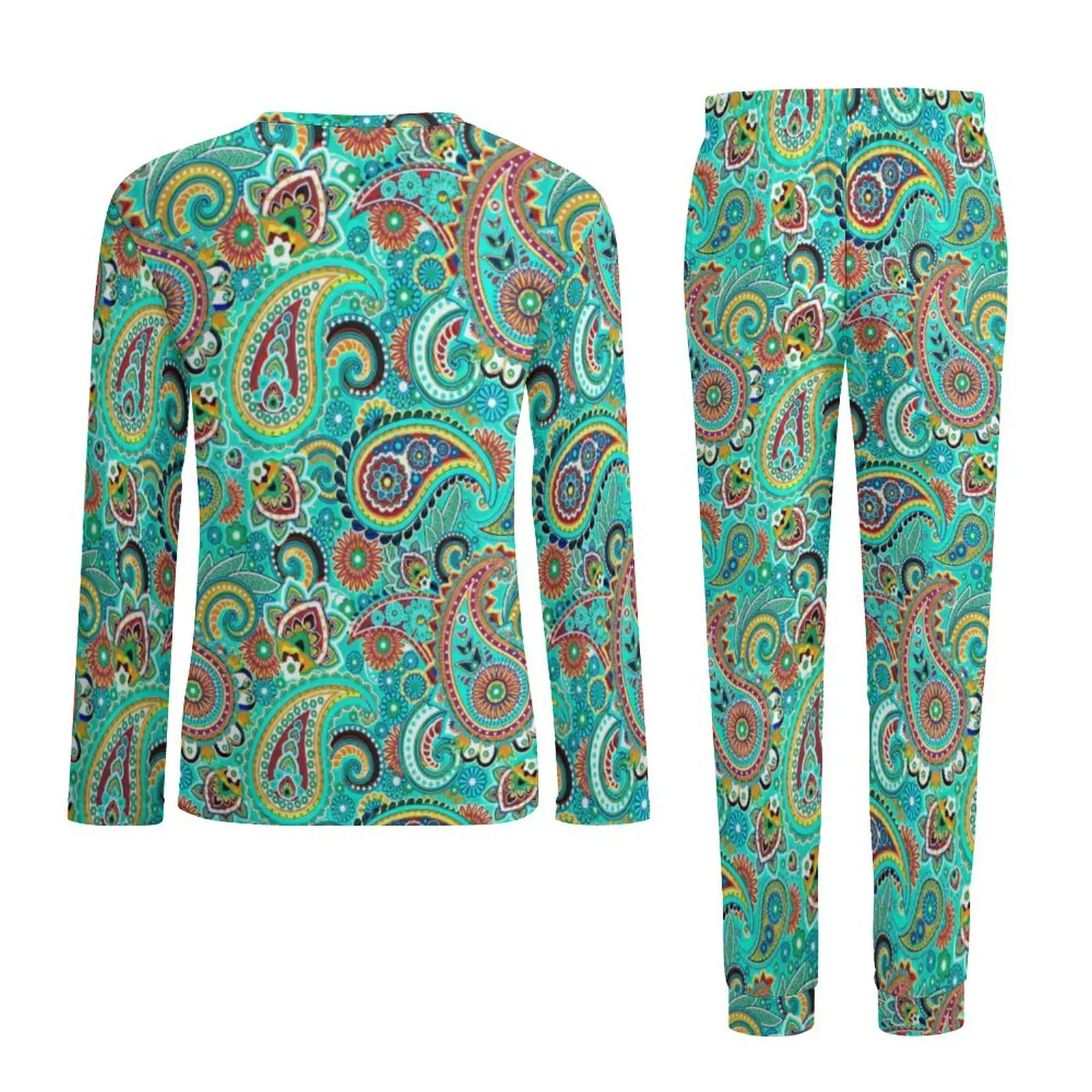 Pyjama Paisley coloré pour hommes, imprimé d'art moderne, chaud, trempé à la maison, manches longues, 2 pièces, design décontracté, ensembles de pyjama, grande taille, automne