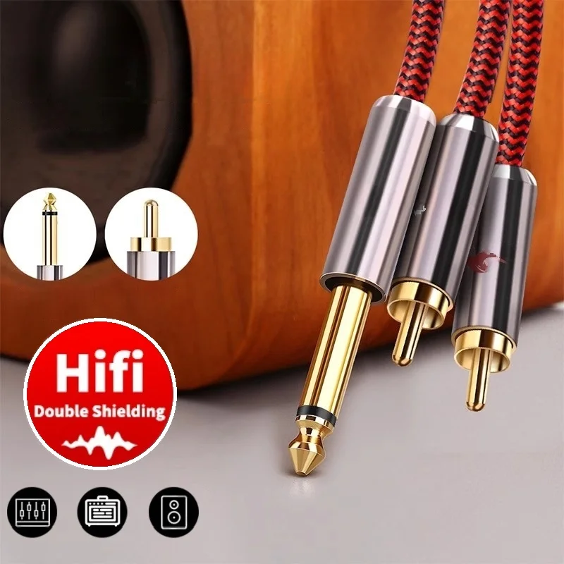 

1/4 Inch TS Mono 6.35mm to 2 RCA Male Audio Cable for Mixer Console Amplifier Electric Guitar Organ Home Theater Shielded Cords