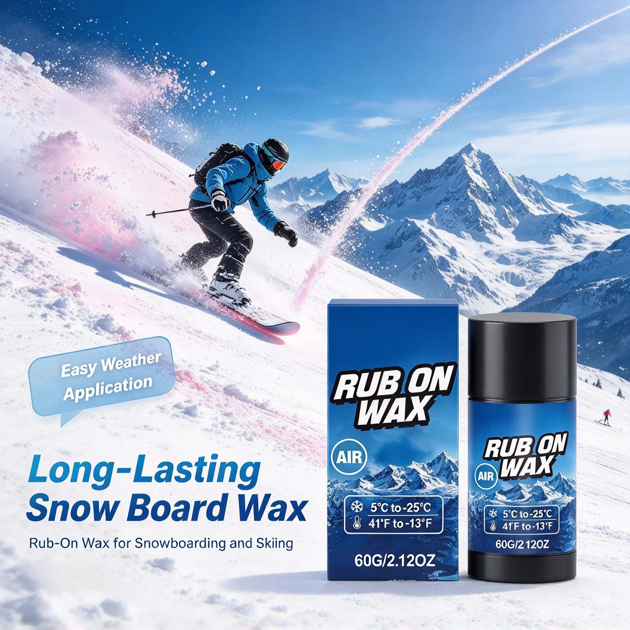 Winter Outdoor Sports Ski Wax Rub-On 60g Long-Lasting Cleaning Repair Paste Portable Easy Waxing for Snowboard Ski Smooth Glide