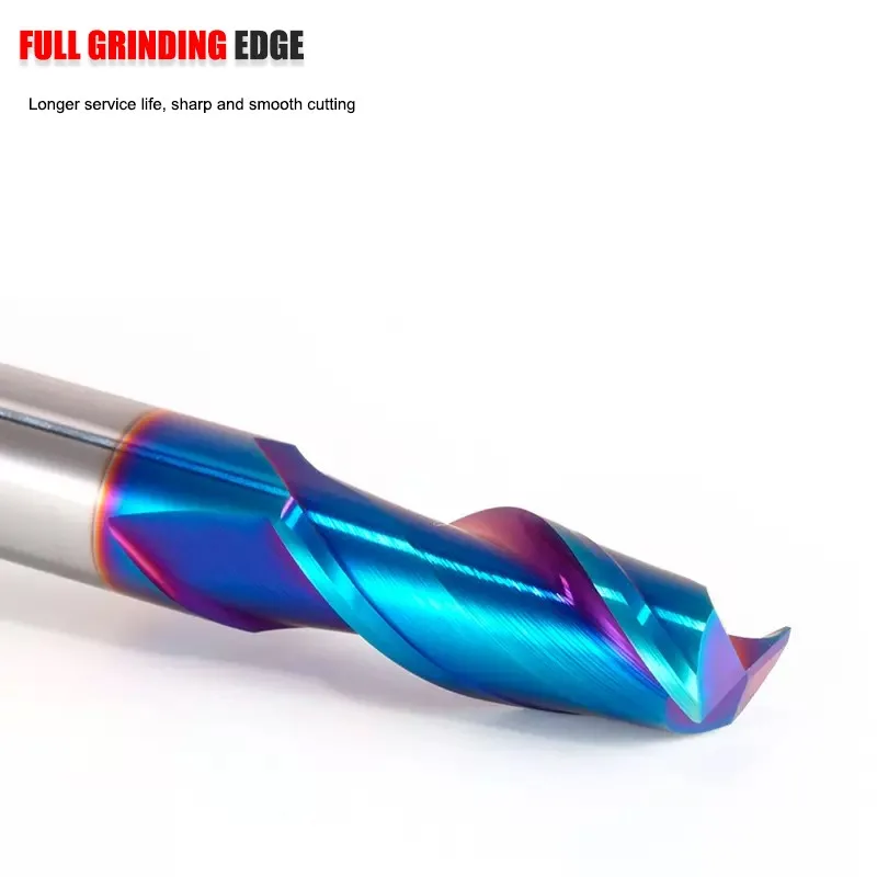 Shazam hrc70 2-Flöten Wolfram stahl Hartmetall blau Nano-Beschichtung Flach fräser CNC Edelstahl Spezial Schaft fräser We – Detail 3
