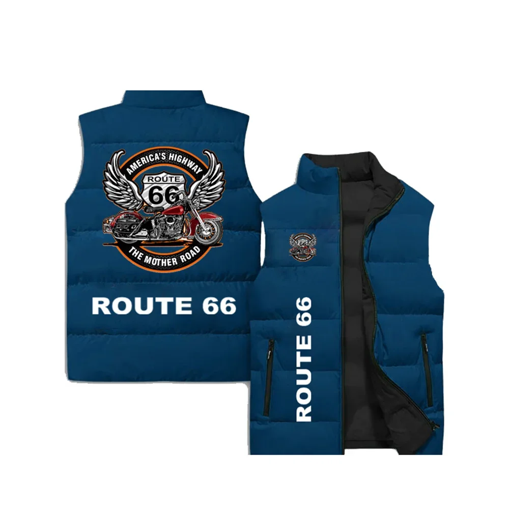 Men\'s New Sleeveless Tank Top 3D Printed Route 66 Logo Pattern Tank Top Fashion Outdoor Sports Jacket Motorcycle Off Road Jacket