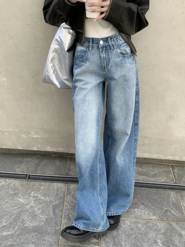 

Alien Kitty 2023 Mopping Jeans Women Chic Loose Denim New Autumn Vintage Work Wear Wide Leg Pants All Match Daily Straight