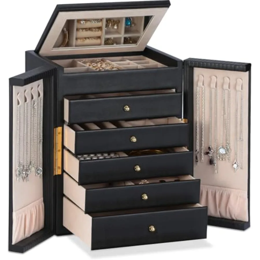 

Large Jewelry Organizer Box with 5 Drawers Jewelry Box for Women 6-Tier Jewelry Storage Organizer with Mirror for Necklace Ring