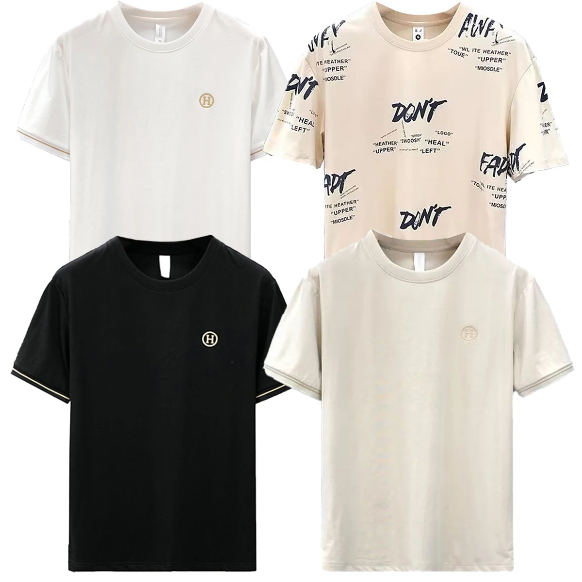 

Men's top T-shirt Black White Color Ins Style Round Neck ice Silk Printed Short Sleeved Shirt for Spring Summer