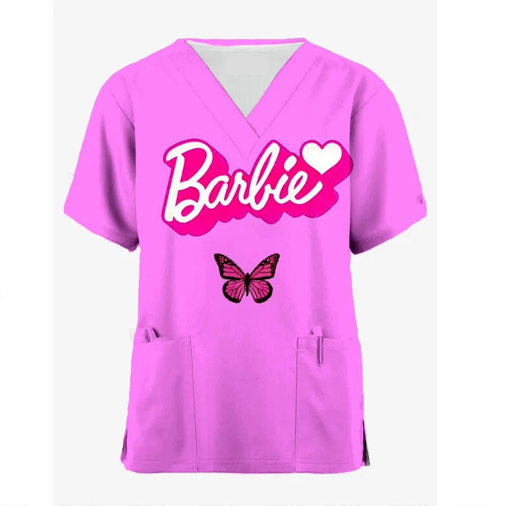 Women's Summer T-shirt V-neck Barbie 3d Print Nurse Uniform Medical Care Ladies New Tops 2024 Girl's Short-sleeved T Shirt ﻿