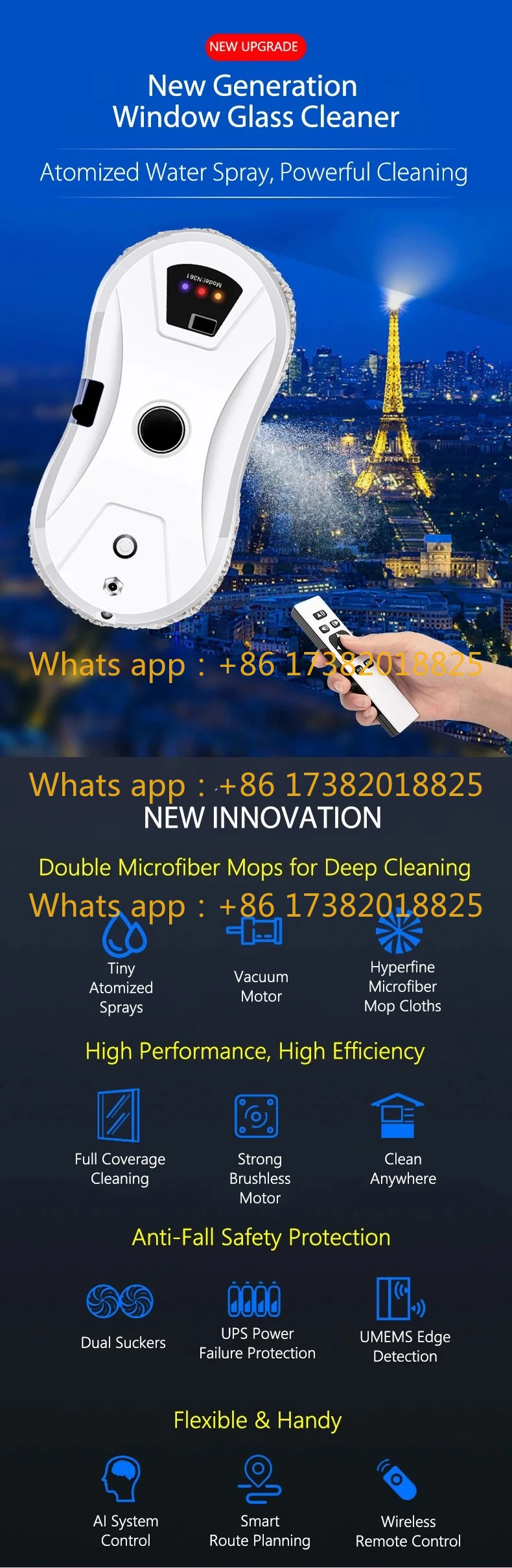 Vacuum Robot for Glass Cleaning Home Auto Robot Window Cleaner Remote Window Clean Self Cleaner Window Cleaner Water Tank