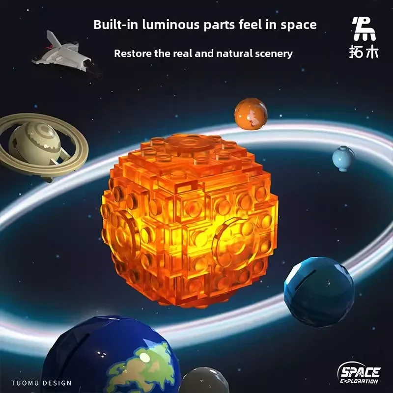 Ensembles de blocs de construction de système solaire de lumière de tiques rotatives, modèle de terre du soleil, série spatiale, briques de bricolage d'éducation scientifique, jouet pour enfant, cadeau