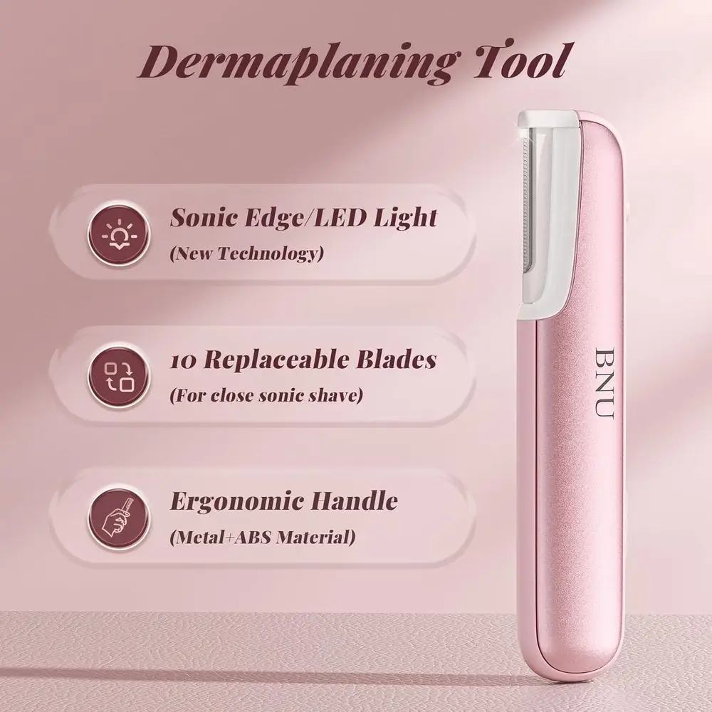 Herramienta de Dermaplaning, Recargable, Luz LED, 3 Velocidades, Mango Ergonómico, 10 Semanas, Rosa