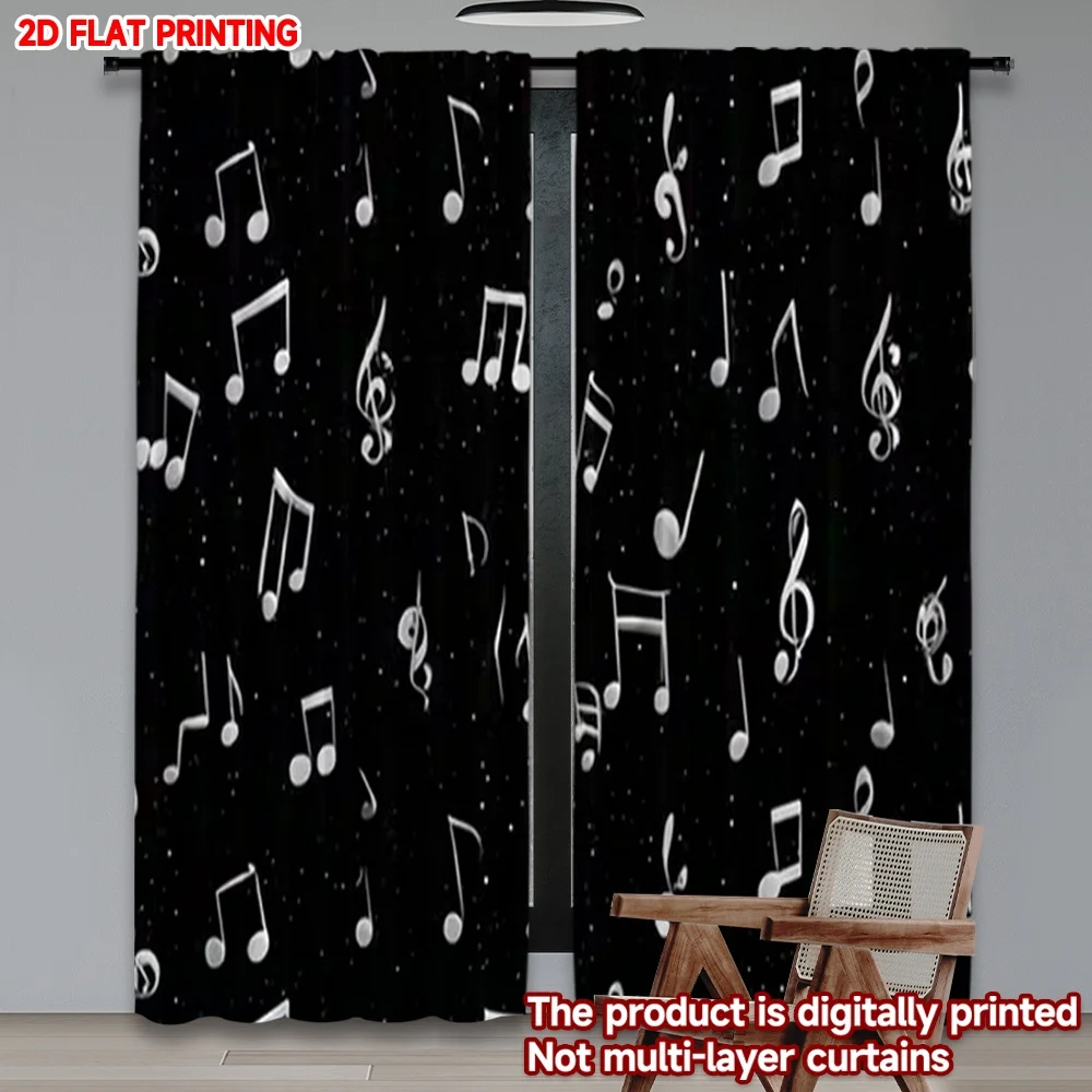 2D-Flachdruck, 2 Stück Vorhang, Vorhang music4, digital bedruckte Polyester-Vorhänge, Geburtstagsfeier, perfekt für Feiertagsfeiern