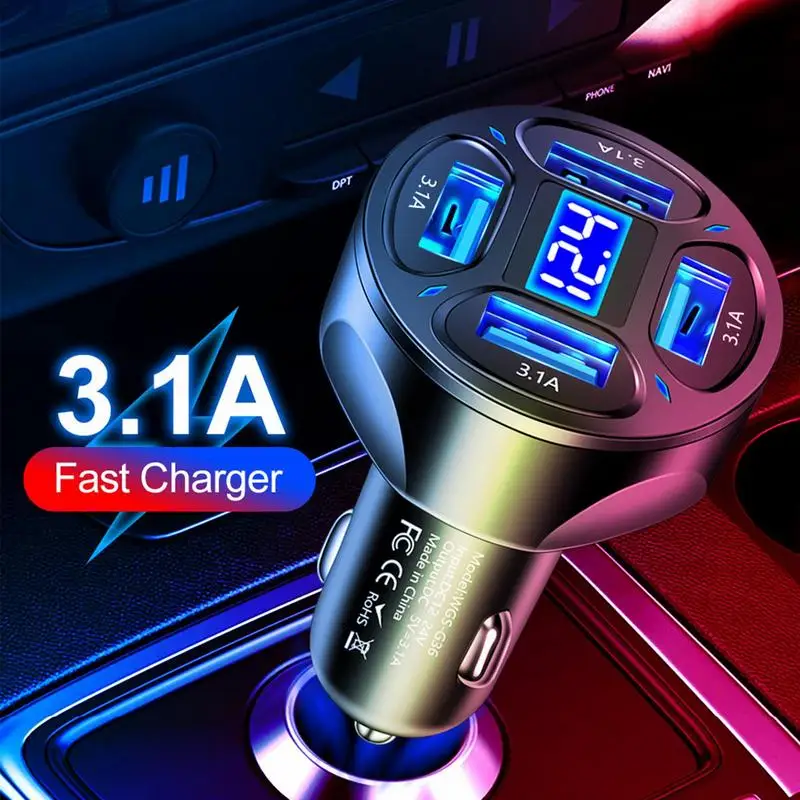 

Car USB Charger Adapter 4 In 1 Super Fast Charger 3.1A High-Speed Car Charger LED Digital Display auto interior accessories