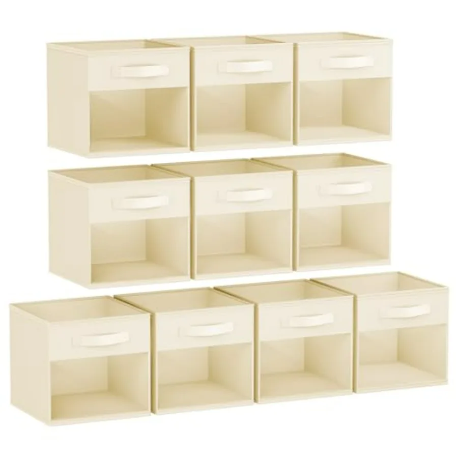 

10 Pack Foldable Storage Cubes with Window 11x11 inch Closet Storage Bins with Handle Storage Boxes for Clothes Toys Books Whit