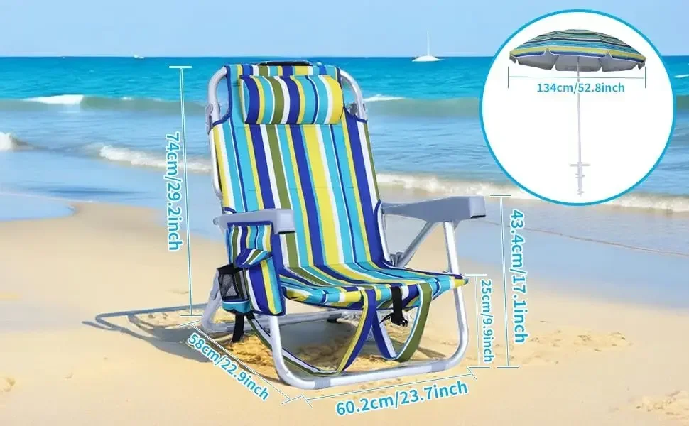 

v Adults Backpack Beach Chairs with Umbrella Cooler High Back Cup Holder - Heavy Duty Sand